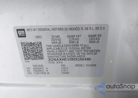2021 Chevrolet Equinox Fwd Ls from USA, damaged, VIN 3GNAXHEV0MS166480